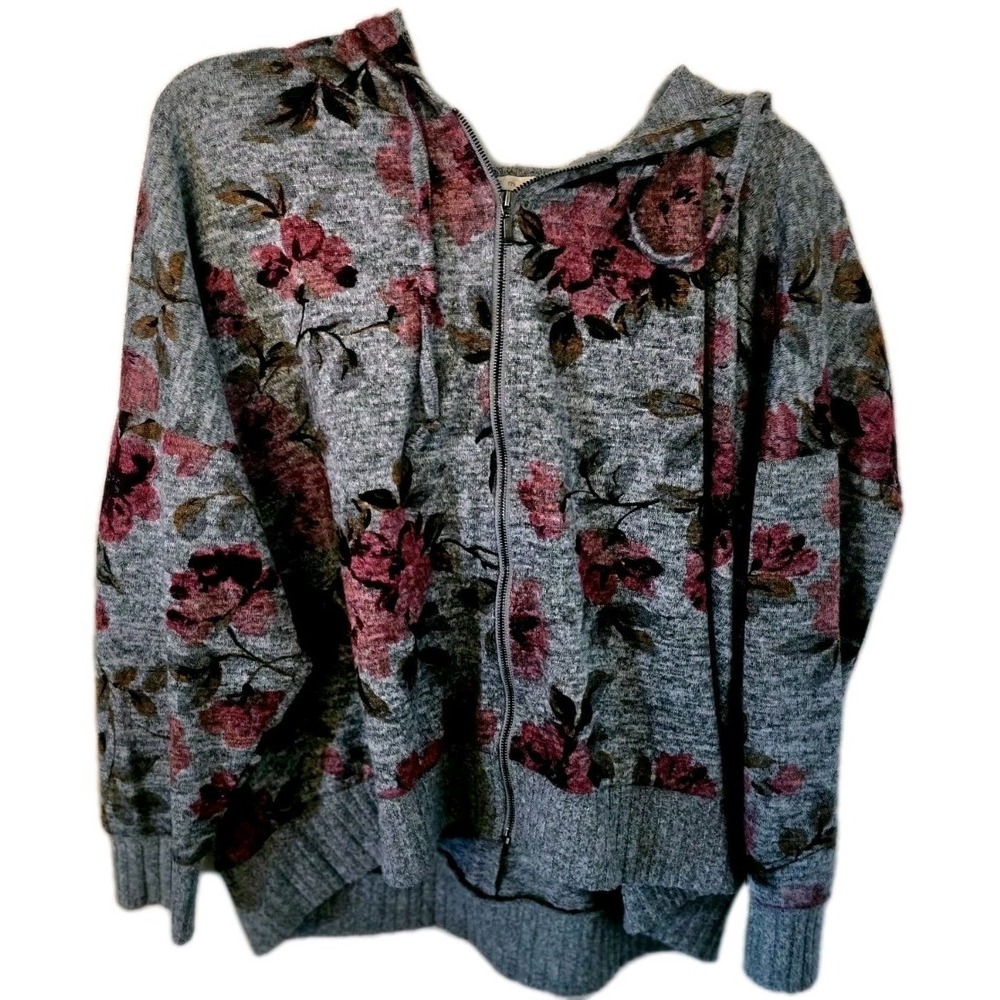 Maurices Blazer Jacket Women's Long Bell Sleeve Size 0 Black Floral. Zip Up.